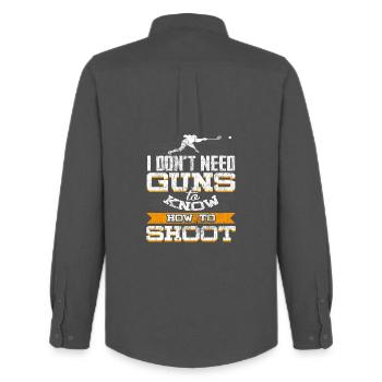 Lacrosse Humor I Know How to Shoot Without Guns - Men's Oxford Shirt by Stanley/Stella - anthracite - Back - AI Model Male 185 dark (185cm)