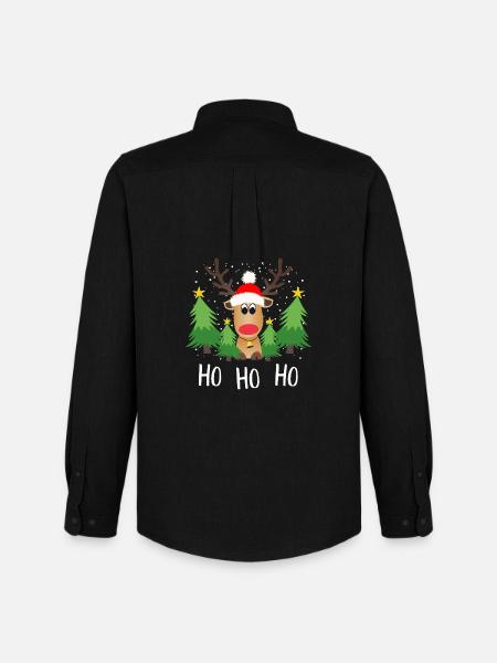 Reindeer Ho Ho Ho Christmas Trees - Men's Oxford Shirt by Stanley/Stella - black