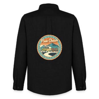 Peak Chaser Retro Adventure - Men's Oxford Shirt by Stanley/Stella - black - Back - AI Model Male 185 dark (185cm)