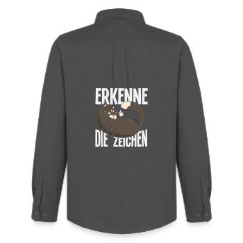 Erkenne die Zeichen - Freche Katzen-Message - Männer Oxford Hemd von Stanley/Stella - Anthrazit - Hinten - AI Model Male 185 dark (185cm)