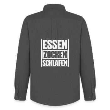 Food Gaming Sleeping Gamer Saying - Men's Oxford Shirt by Stanley/Stella - anthracite - Back - AI Model Male 185 dark (185cm)