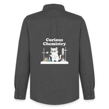 Chat de la Chimie Curieuse - Chemise Oxford homme Stanley/Stella - charbon - Dos - AI Model Male 185 dark (185cm)