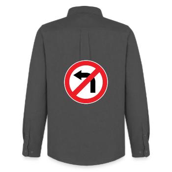 Virage à gauche interdit, panneaux de signalisation - Chemise Oxford homme Stanley/Stella - charbon - Dos - AI Model Male 185 dark (185cm)