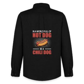 Funny Chili Dog Hot Dog Saying - Men's Oxford Shirt by Stanley/Stella - black - Back - AI Model Male 185 dark (185cm)