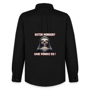 Coffee Sloth Funny Morning Grouch Very Thin Egg - Men's Oxford Shirt by Stanley/Stella - black - Back - AI Model Male 185 dark (185cm)