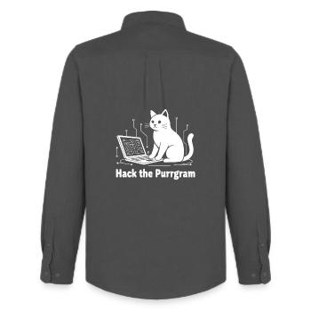 Purrrgram Hack: Katzentech Humor - Männer Oxford Hemd von Stanley/Stella - Anthrazit - Hinten - AI Model Male 185 dark (185cm)