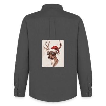 Rentier Hirsch Geweih Reindeer Vintage Weihnachten - Männer Oxford Hemd von Stanley/Stella - Anthrazit - Hinten - AI Model Male 185 dark (185cm)
