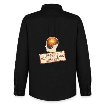 Panneau d’alerte d’anxiété à haute tension - Chemise Oxford homme Stanley/Stella - noir - Dos - AI Model Male 185 dark (185cm)