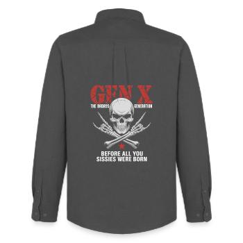 Gen X : La Génération Badass Crossbones - Chemise Oxford homme Stanley/Stella - charbon - Dos - AI Model Male 185 dark (185cm)