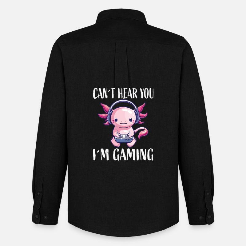 Gaming Axolotl mit Kopfhörer - Männer Oxford Hemd von Stanley/Stella - Schwarz