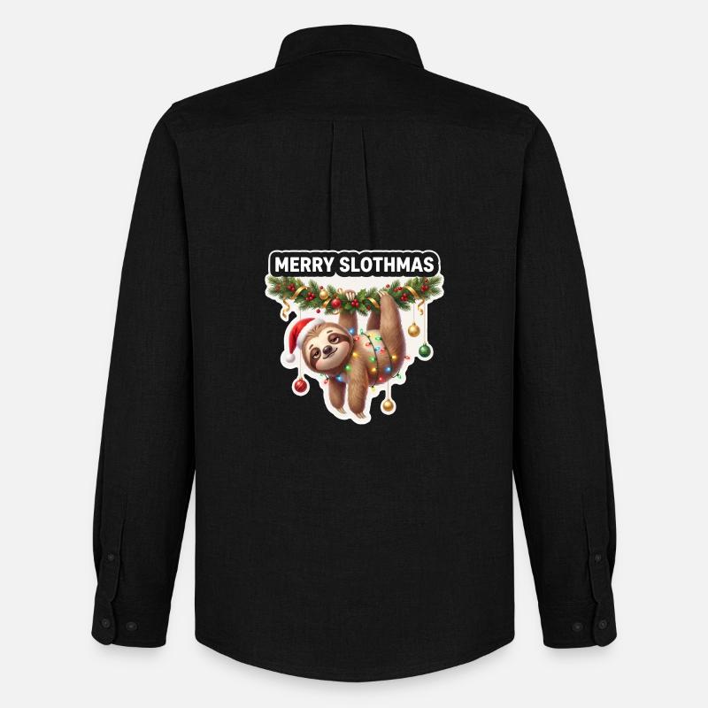 Frohe Slothmas Lichterkette - Männer Oxford Hemd von Stanley/Stella - Schwarz