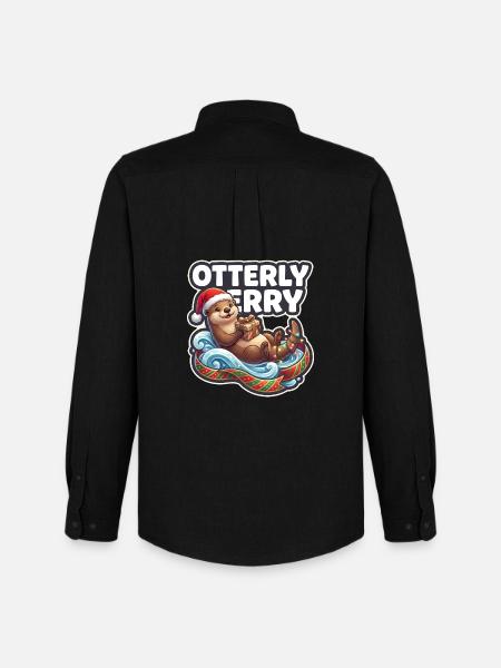 Otterly Merry Christmas Otter - Men's Oxford Shirt by Stanley/Stella - black