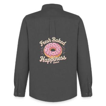 Fresh Baked Happiness – Donut - Men's Oxford Shirt by Stanley/Stella - anthracite - Back - AI Model Male 185 dark (185cm)