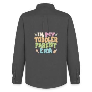 In my toddler parent era - Men's Oxford Shirt by Stanley/Stella - anthracite - Back - AI Model Male 185 dark (185cm)