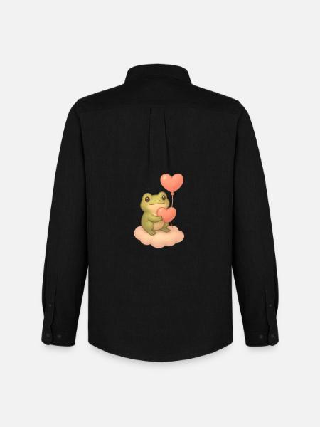 Kawaii Frog – Heart Balloon & Cloud - Men's Oxford Shirt by Stanley/Stella - black