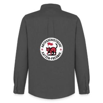 Antifaschistische Katzen Freunde - Gegen Rechts - Männer Oxford Hemd von Stanley/Stella - Anthrazit - Hinten - AI Model Male 185 dark (185cm)