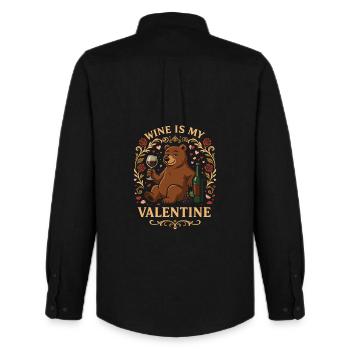Wine Is My Valentine Bear - Männer Oxford Hemd von Stanley/Stella - Schwarz - Hinten - AI Model Male 185 dark (185cm)