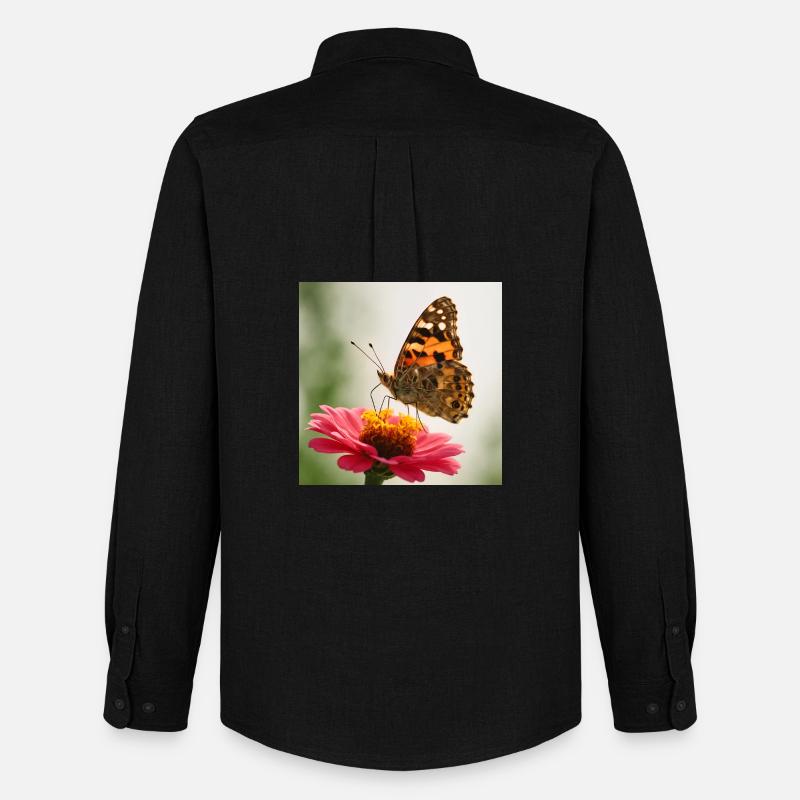 Schmetterling auf einer rosa Blume - Männer Oxford Hemd von Stanley/Stella - Schwarz