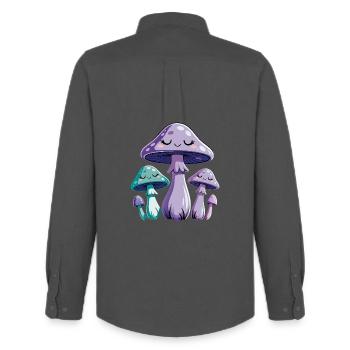 Champignons rêveurs violets - Chemise Oxford homme Stanley/Stella - charbon - Dos - AI Model Male 185 dark (185cm)