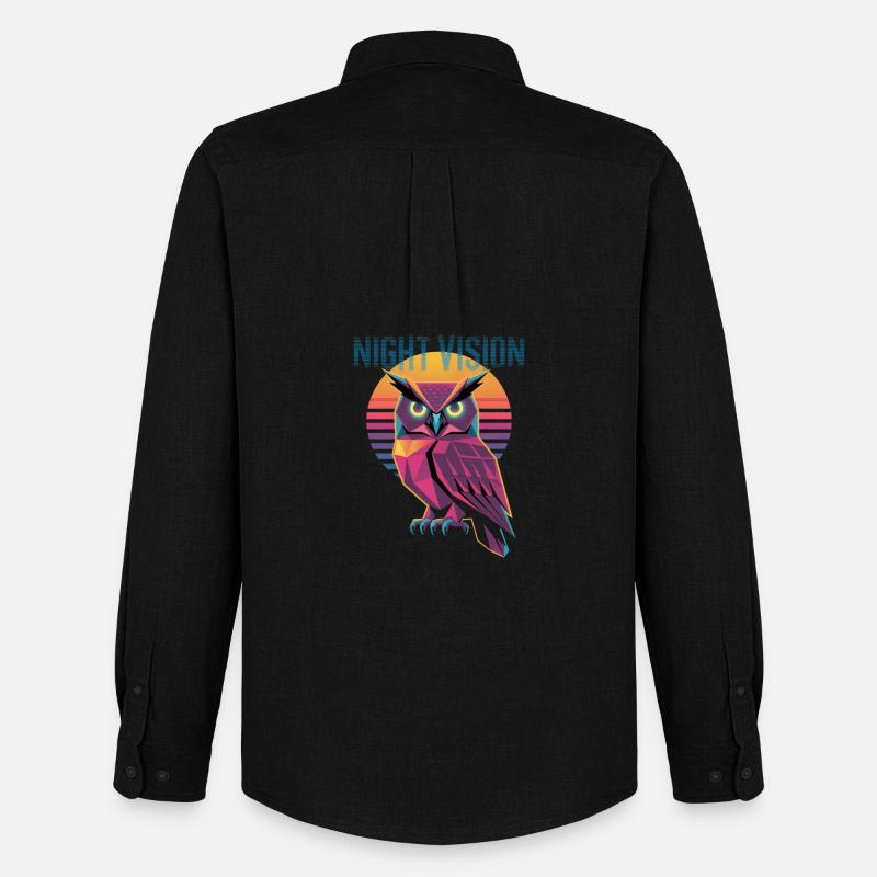 Night Vision Eule Retro Synthwave Sunset - Männer Oxford Hemd von Stanley/Stella - Schwarz