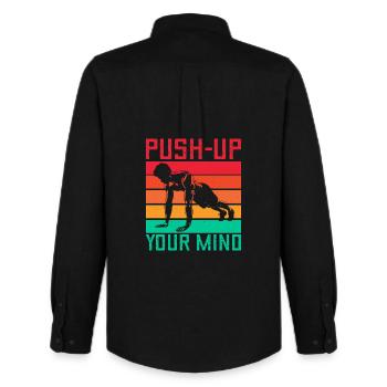 Fitness Fanatics Push-Up Your Mind Calisthenics - Männer Oxford Hemd von Stanley/Stella - Schwarz - Hinten - AI Model Male 185 dark (185cm)