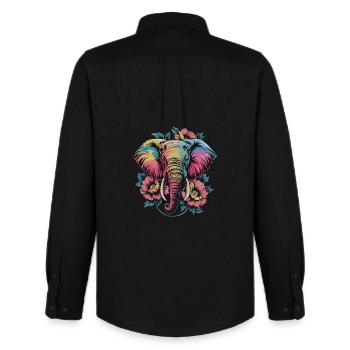 Colorful Elephant with Flowers Boho Animal Love Ethnic - Men's Oxford Shirt by Stanley/Stella - black - Back - AI Model Male 185 dark (185cm)
