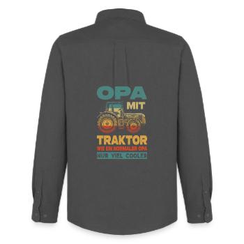 Grandpa with a tractor like a normal grandpa just a lot cool - Men's Oxford Shirt by Stanley/Stella - anthracite - Back - AI Model Male 185 dark (185cm)