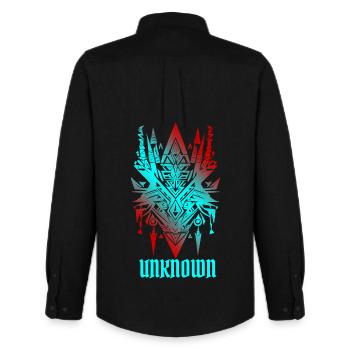 Tatouage de Sigilisme Cyber INCONNU - Tribu Futuriste de l’An 2000 - Chemise Oxford homme Stanley/Stella - noir - Dos - AI Model Male 185 dark (185cm)