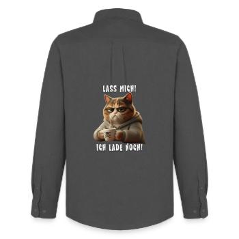 Grumpy Katze mit Kaffee Hoodie Morgenmuffel - Chemise Oxford homme Stanley/Stella - charbon - Dos - AI Model Male 185 dark (185cm)