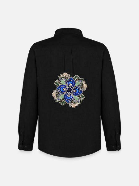 Teal Extravagant Mandala Flower - Men's Oxford Shirt by Stanley/Stella - black