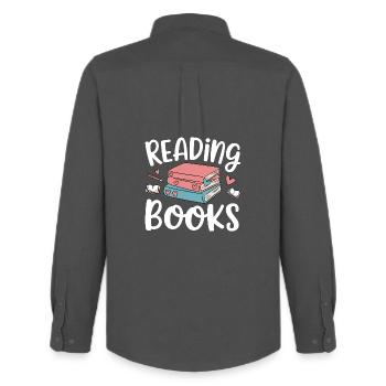 lire des livres - Chemise Oxford homme Stanley/Stella - charbon - Dos - AI Model Male 185 dark (185cm)
