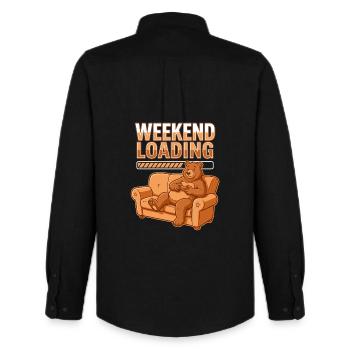 Weekend Charge: Bear on Sofa - Men's Oxford Shirt by Stanley/Stella - black - Back - AI Model Male 185 dark (185cm)