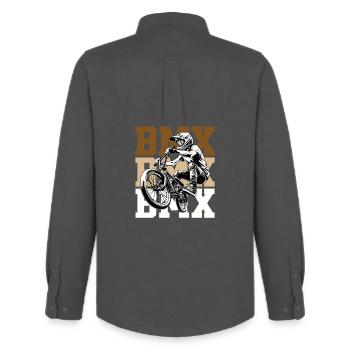 BMX Jump Rider Logo Cult - Men's Oxford Shirt by Stanley/Stella - anthracite - Back - AI Model Male 185 dark (185cm)