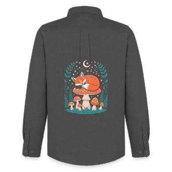 Schlafender Fuchs auf Pilz unter Sternenhimmel - Männer Oxford Hemd von Stanley/Stella - Anthrazit - Hinten - AI Model Male 185 dark (185cm)