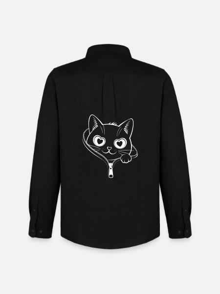 Sød kiggende lynlåskat - Kawaii Hjerteøjne Mis - Oxfordskjorte herre Stanley/Stella - sort