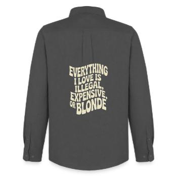 Everything I Love Illegal Expensive Blonde Männer - Männer Oxford Hemd von Stanley/Stella - Anthrazit - Hinten - AI Model Male 185 dark (185cm)