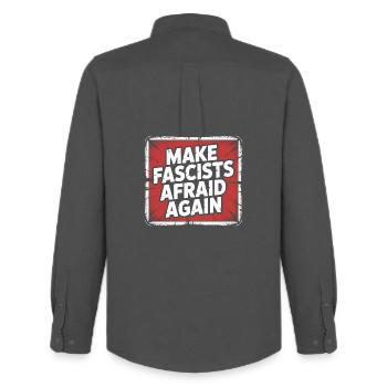 Make Fascist afraid again - Antifascist Merch - Men's Oxford Shirt by Stanley/Stella - anthracite - Back - AI Model Male 185 dark (185cm)