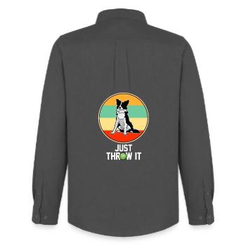 Retro Border Collie Just Throw It Dog Lover Art - Männer Oxford Hemd von Stanley/Stella - Anthrazit - Hinten - AI Model Male 185 dark (185cm)