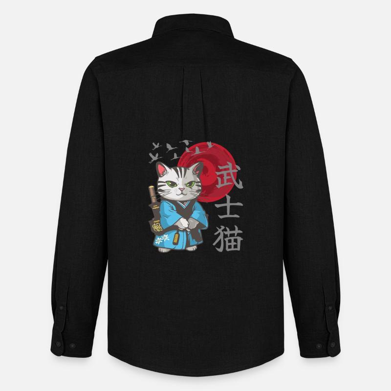 Gatto anime Gattino samurai giapponese - Stanley/Stella Camicia Oxford uomo - nero