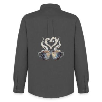 Coffee date Valentine embroidered look (printed) - Men's Oxford Shirt by Stanley/Stella - anthracite - Back - AI Model Male 185 dark (185cm)