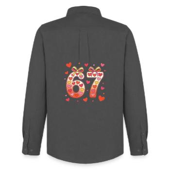 67 Geburtstagsherzen-Bogendesign - Männer Oxford Hemd von Stanley/Stella - Anthrazit - Hinten - AI Model Male 185 dark (185cm)