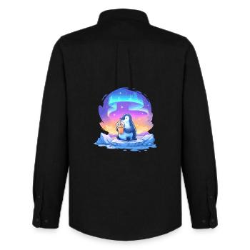 Pingouin Aurore avec Drink - Chemise Oxford homme Stanley/Stella - noir - Dos - AI Model Male 185 dark (185cm)