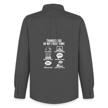 Activités que je fais pendant mon temps libre : pêche au bar - Chemise Oxford homme Stanley/Stella - charbon - Dos - AI Model Male 185 dark (185cm)