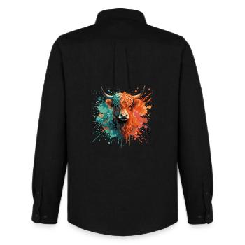 Highland Rind Aquarell – Color Splash Tierkunst - Männer Oxford Hemd von Stanley/Stella - Schwarz - Hinten - AI Model Male 185 dark (185cm)