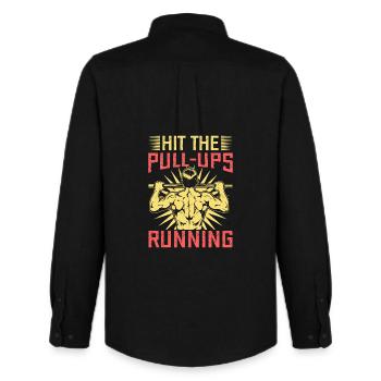 Fitness Fanatics Hit The Pull-Ups Running - Männer Oxford Hemd von Stanley/Stella - Schwarz - Hinten - AI Model Male 185 dark (185cm)