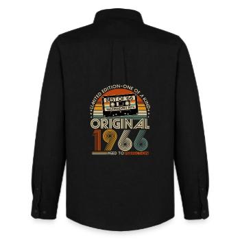 1966 Jahrgang geboren 60. Geburtstag Retro - Männer Oxford Hemd von Stanley/Stella - Schwarz - Hinten - AI Model Male 185 dark (185cm)