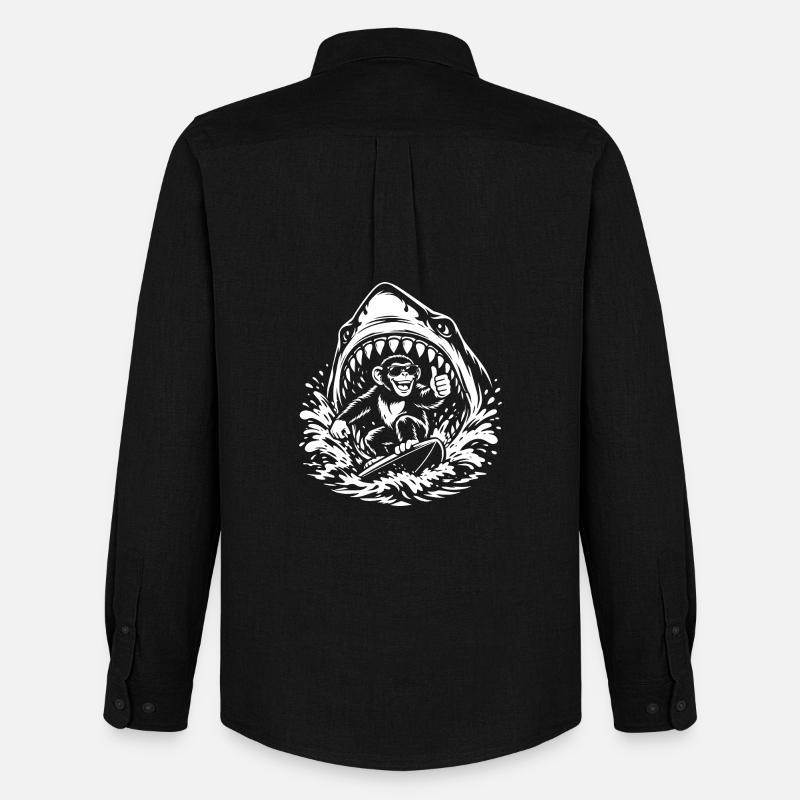 Surfaffe in Shark Wave - Männer Oxford Hemd von Stanley/Stella - Schwarz