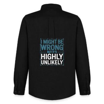 Might Be Wrong But Highly Unlikely Know-It-All - Men's Oxford Shirt by Stanley/Stella - black - Back - AI Model Male 185 dark (185cm)