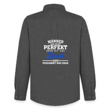 Zürich Männer Fast Perfekt Spruch - Männer Oxford Hemd von Stanley/Stella - Anthrazit - Hinten - AI Model Male 185 dark (185cm)