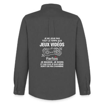 Accro Aux Jeux Vidéo Idée Cadeau pour Ado Gamer - Chemise Oxford homme Stanley/Stella - charbon - Dos - AI Model Male 185 dark (185cm)